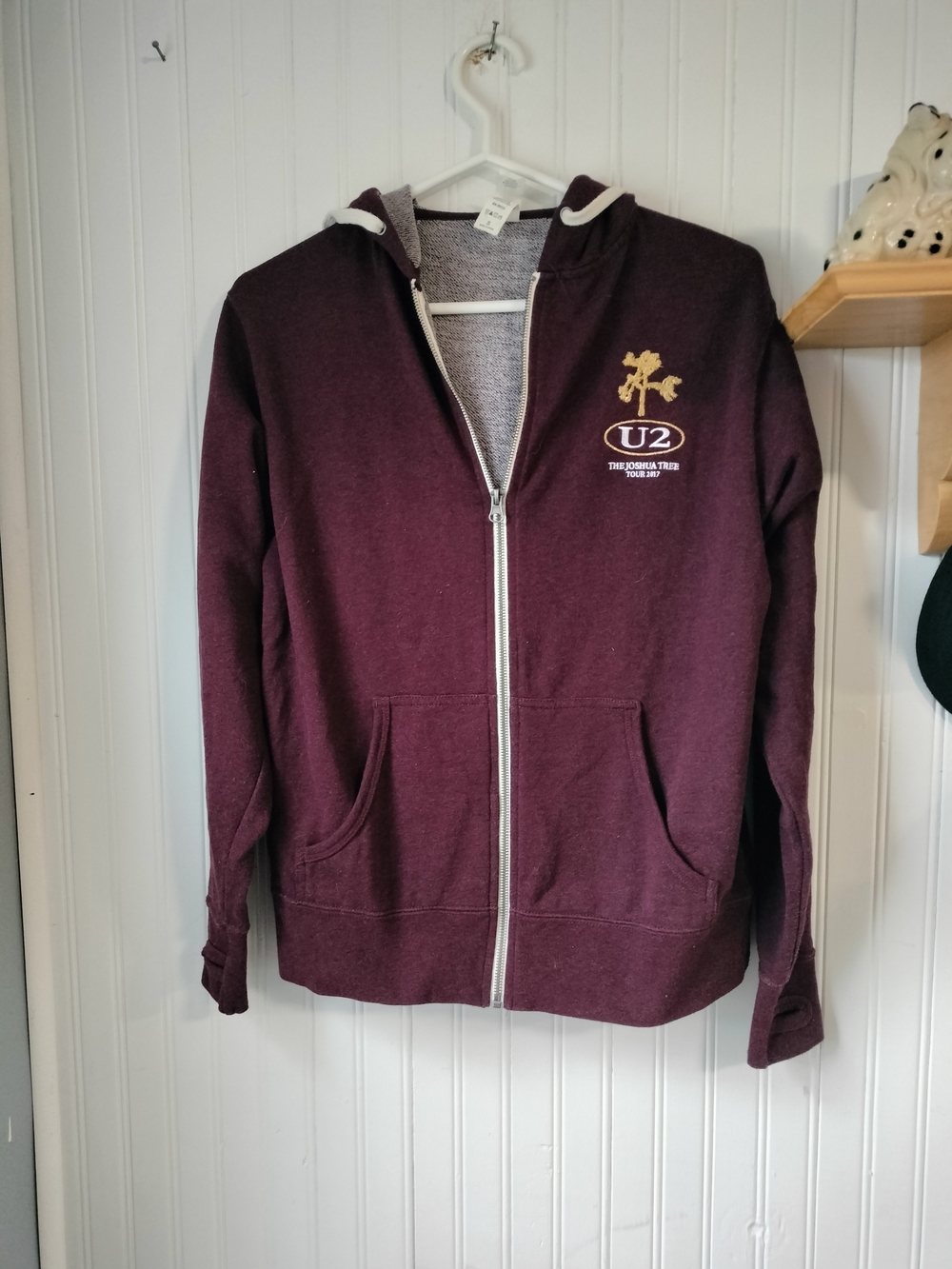 U2 Men's Maroon Zip-Up Hoodie Sweatshirt